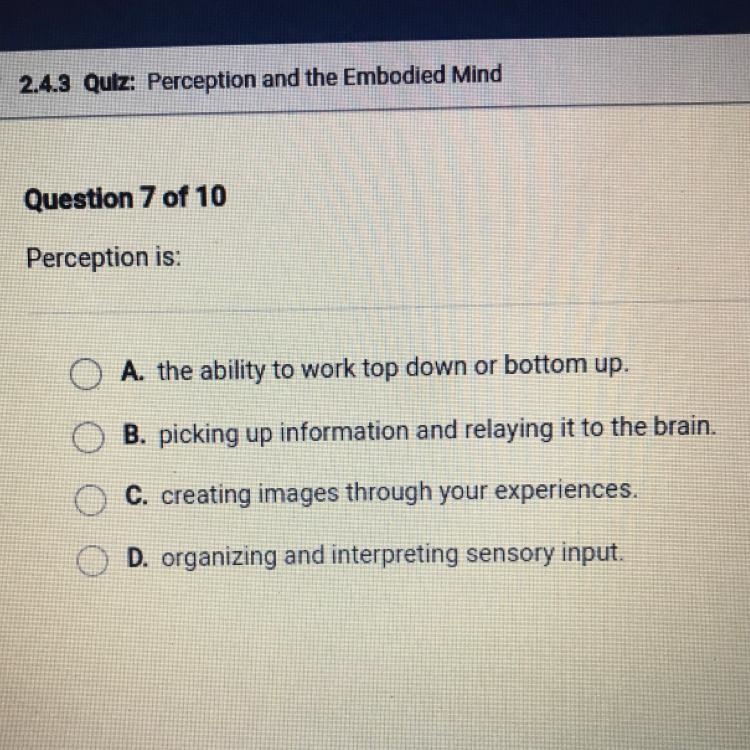 I need help please! Perception is:-example-1