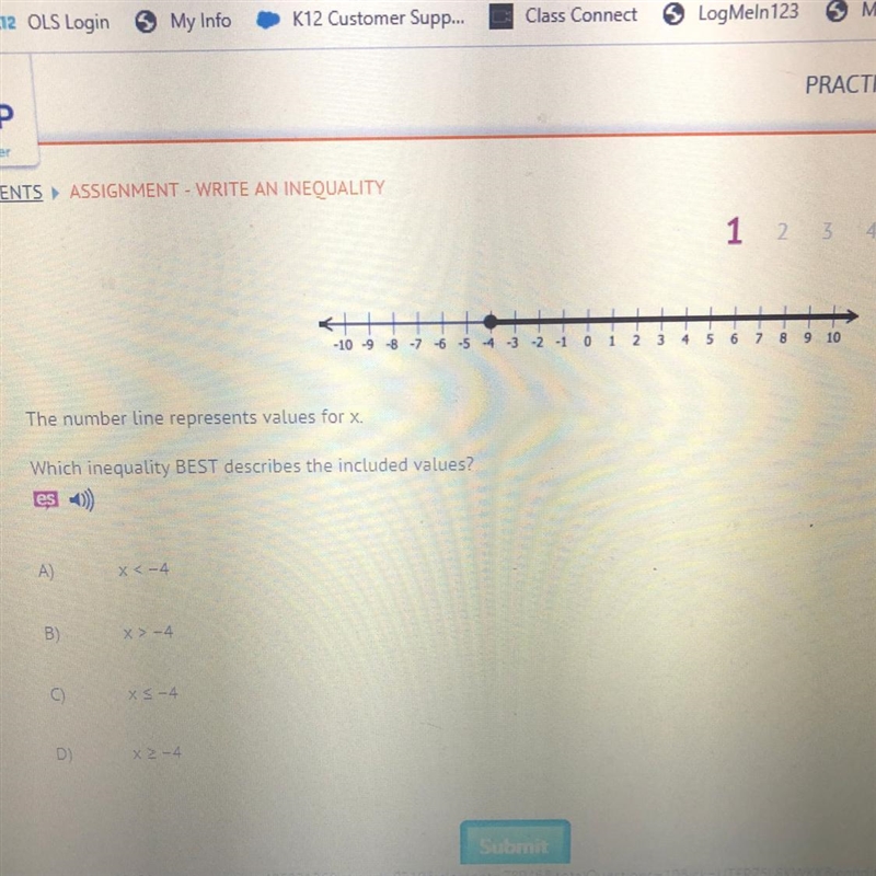 The number Line represents values for X. Which inequality BEST describes the included-example-1