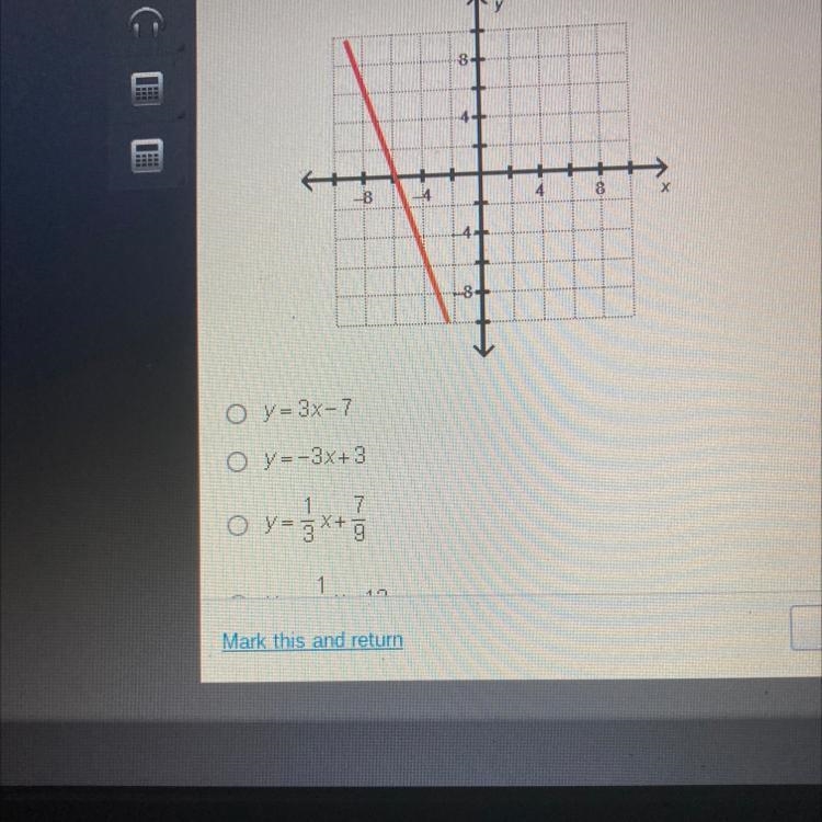 Which equation represents a line parallel to the line shown on the graph. I need this-example-1