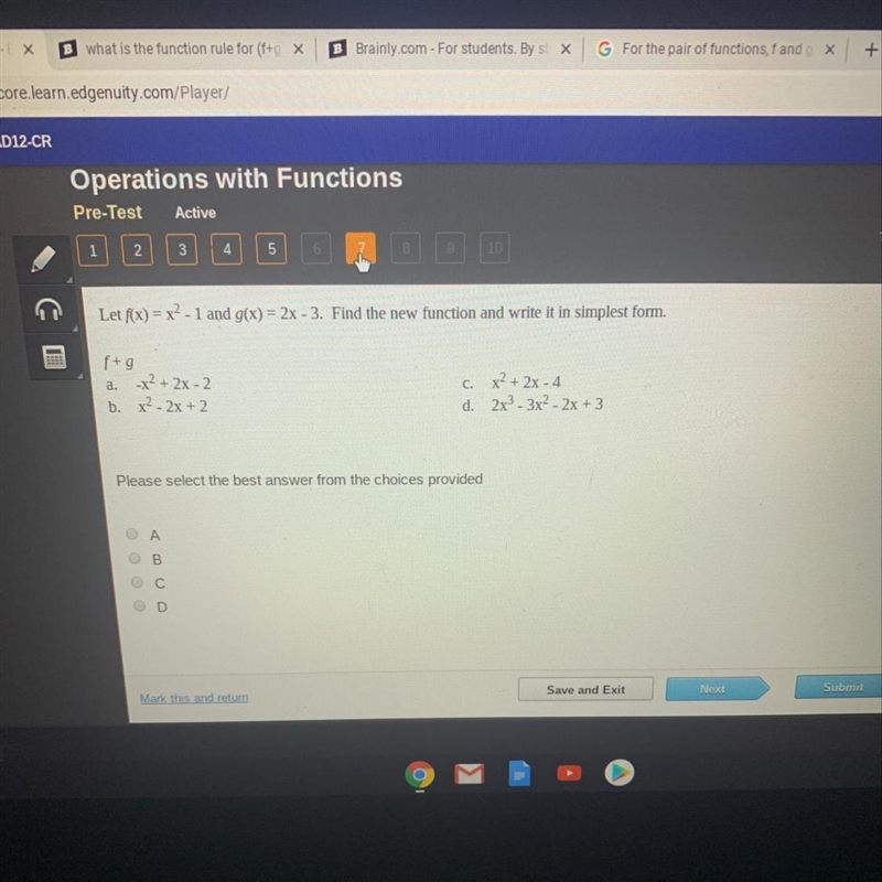 Let f(x) = x2 - 1 and g(x) = 2x - 3. Find the new function and write it in simplest-example-1