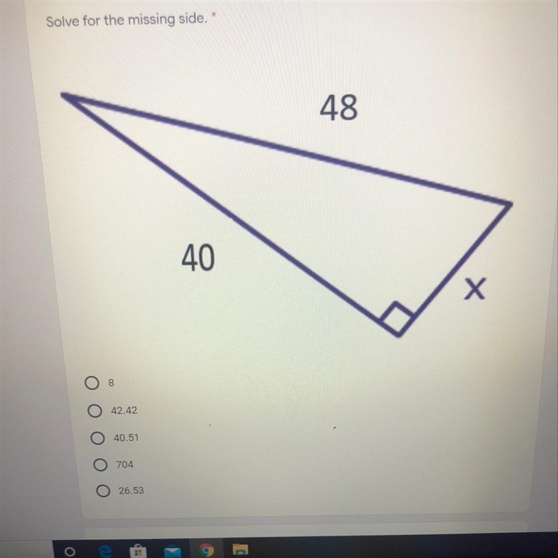 Solve for the missing side-example-1