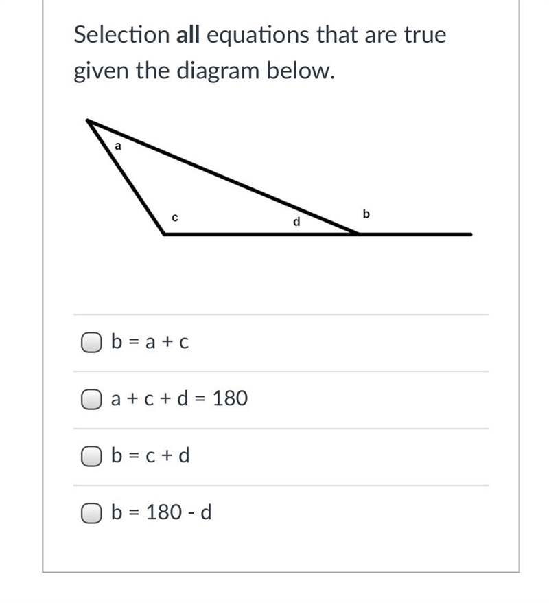 Selection all equations that are true given the diagram below.-example-1