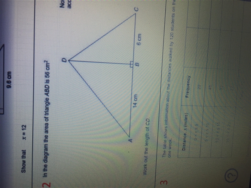 The area of the triangle ABD is 56cm2. Work out the length of CD-example-1