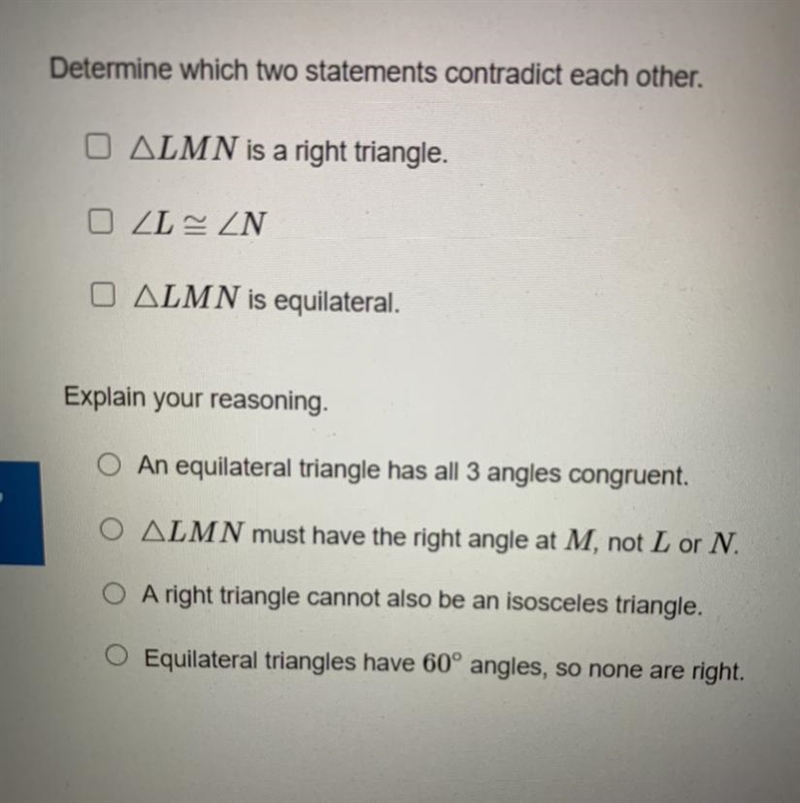 Can someone answer this? Indirect proof and inequalities in triangles Geometry-example-1