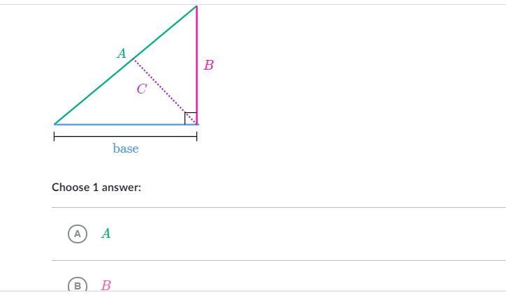 Which line segment shows the height that corresponds to the given base of the triangle-example-1