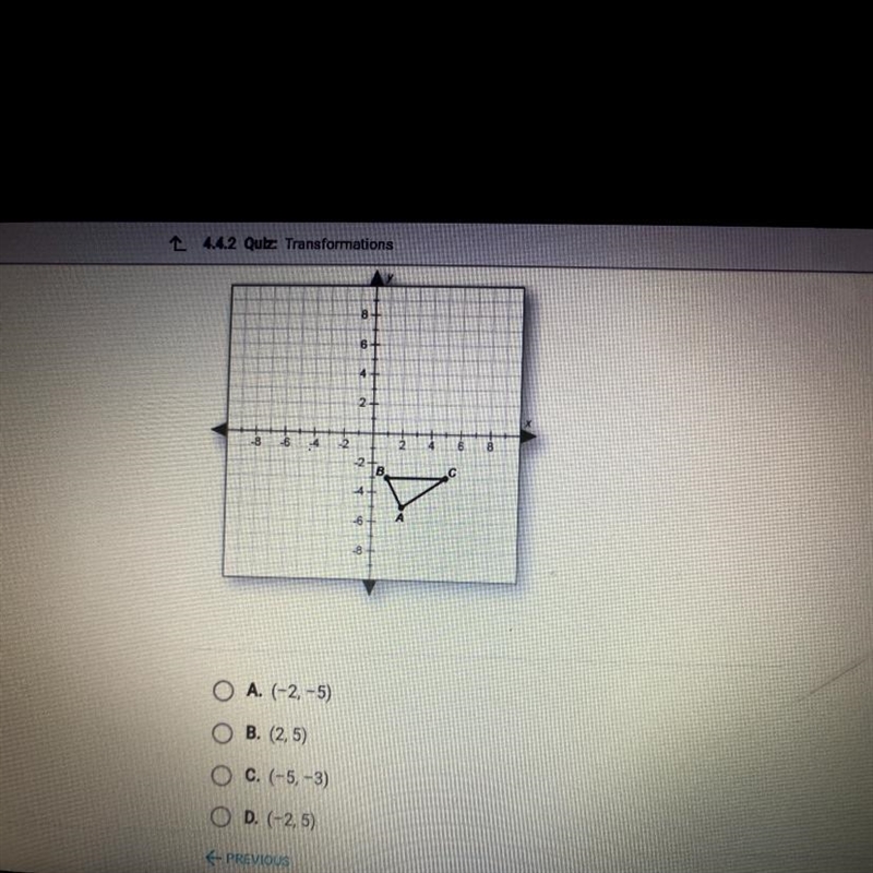 If ABC is reflected across the y-axis, what are the coordinates of A?-example-1