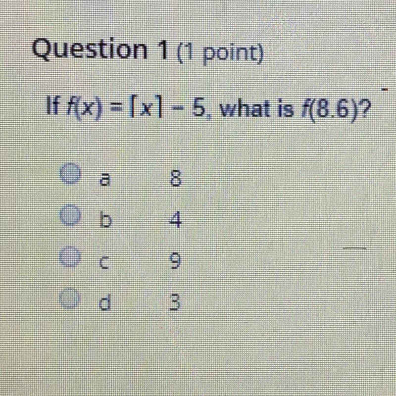 If f(x) = [x] - 5, what is f(8.6)?-example-1