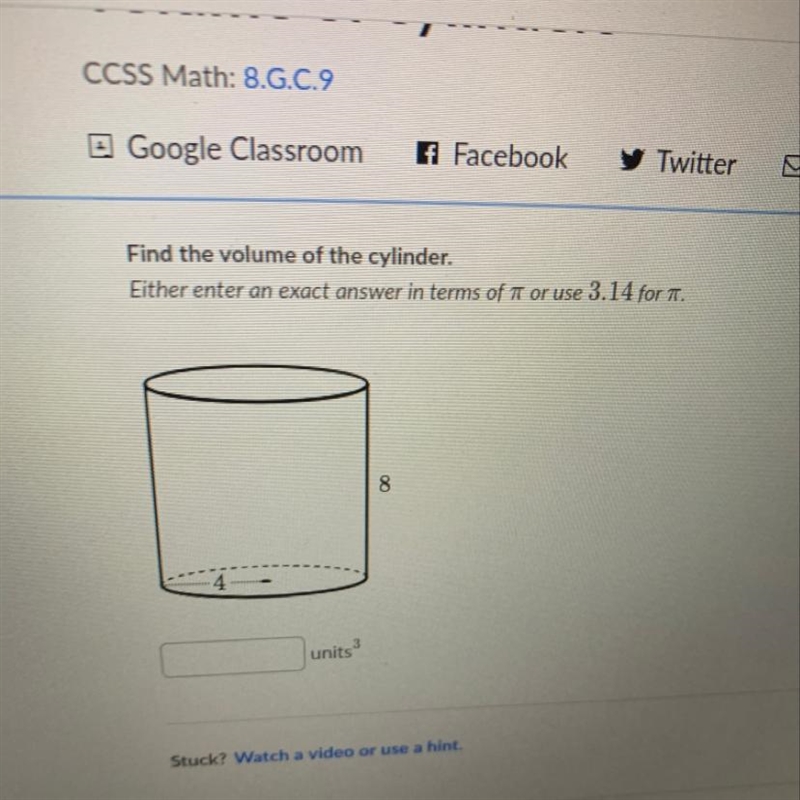 Find the volume of the cylinder-example-1