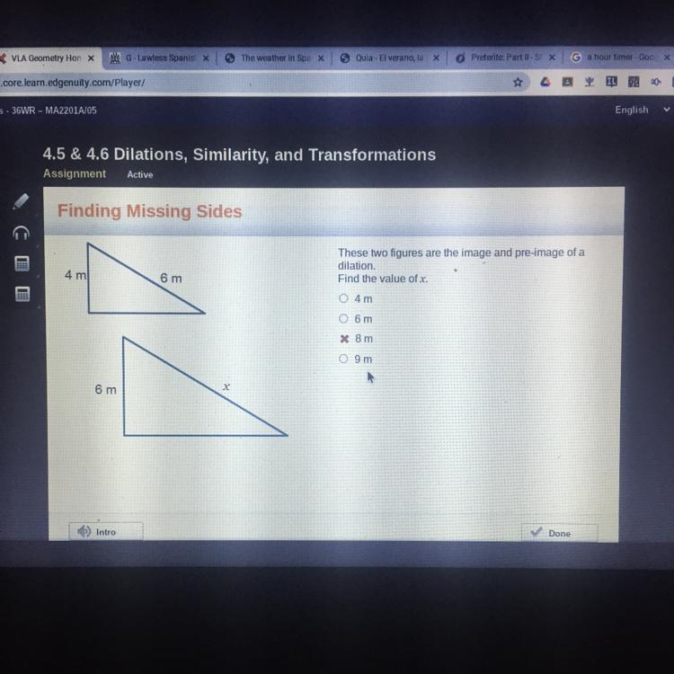 Finding Missing Sides These two figures are the image and pre-image of a dilation-example-1