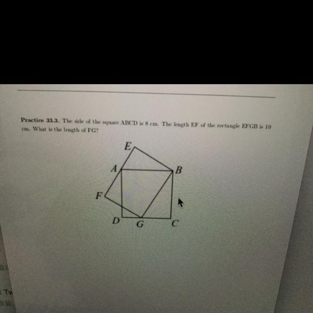 The side of the square ABCD is 8 cm. The length ED of the rectangle EFGB is 10 cm-example-1