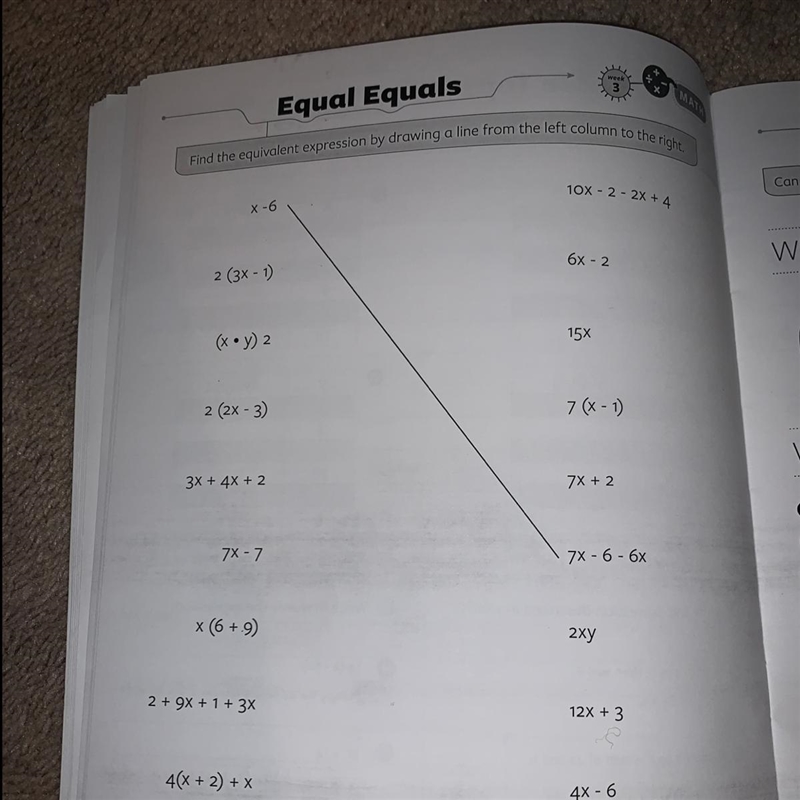 Find the equivalent expression by drawing a line from the left column to the right-example-1