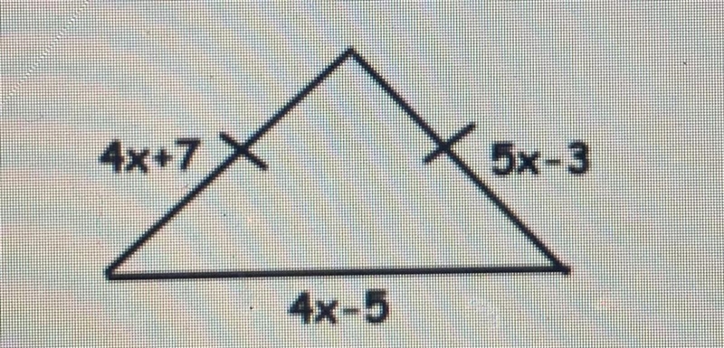 Find x and the perimeter of the triangle. x= perimeter=-example-1