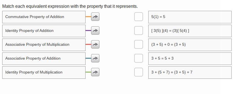 Match each equivalent expression with the property that it represents-example-1