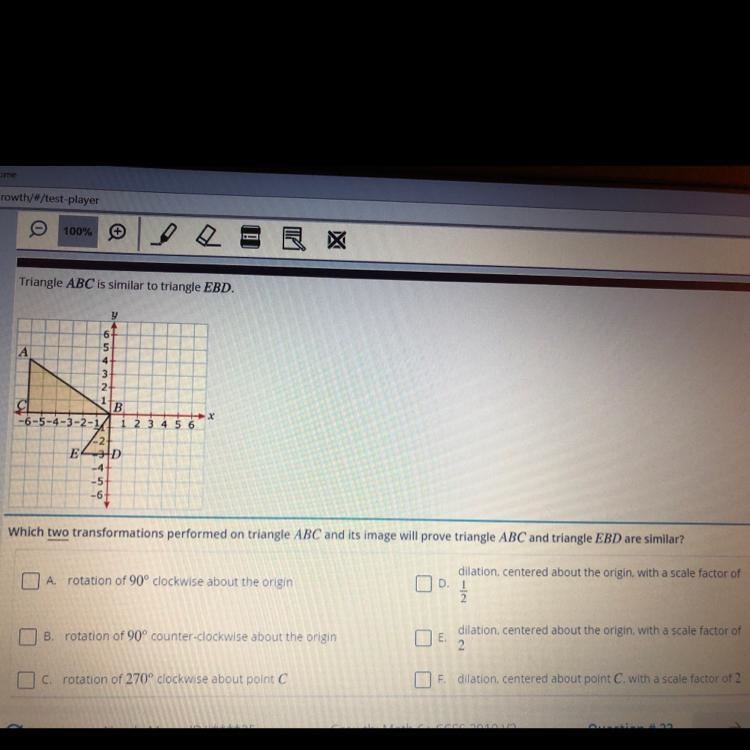 Which two transformations performed on triangle ABC and it’s image will prove triangle-example-1