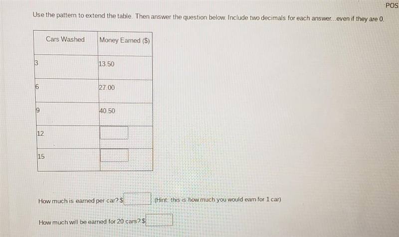 Use the pattern to extend the table. Then answer the question below. Include two decimals-example-1