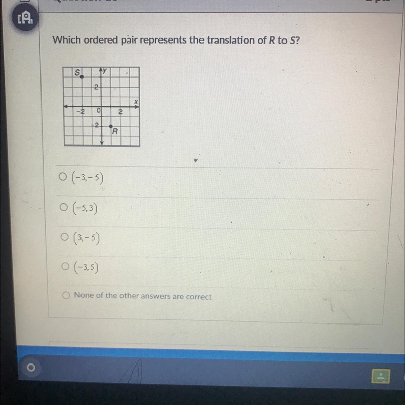 Which ordered pair represents the translation of R to S?-example-1