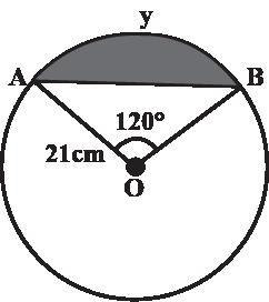 FIND THE AREA OF THE SEGMENT AYB. IF RADIUS OF THE CIRCLE IS 21cm AND ANGLE AOB= 120 DEGREE-example-1