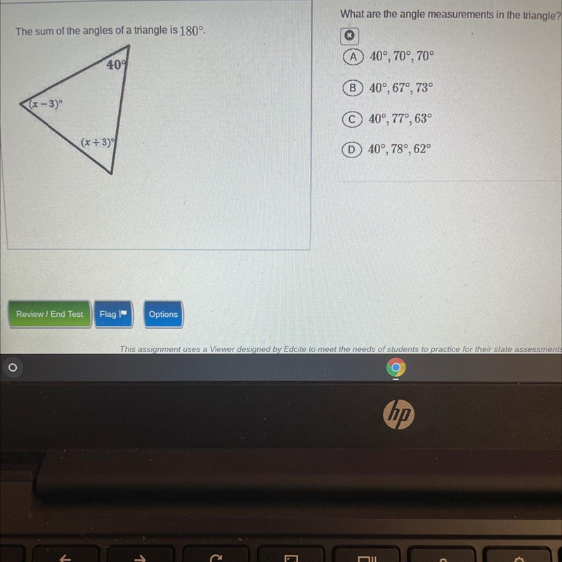 What are the angle measurements in the triangle?-example-1