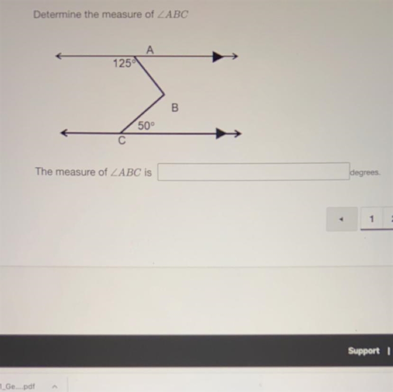 Determine the measure of ABC 125 50° The measure of ABC is degrees-example-1