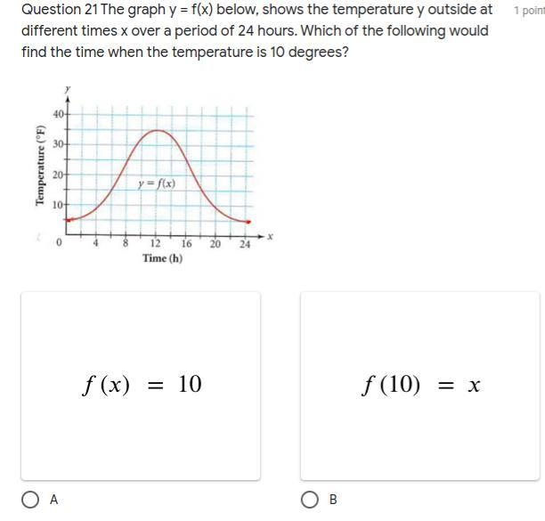 Options for the first one . A. f (x) =10 B. f (10) =x C. f(h) D. f(30) options for-example-1