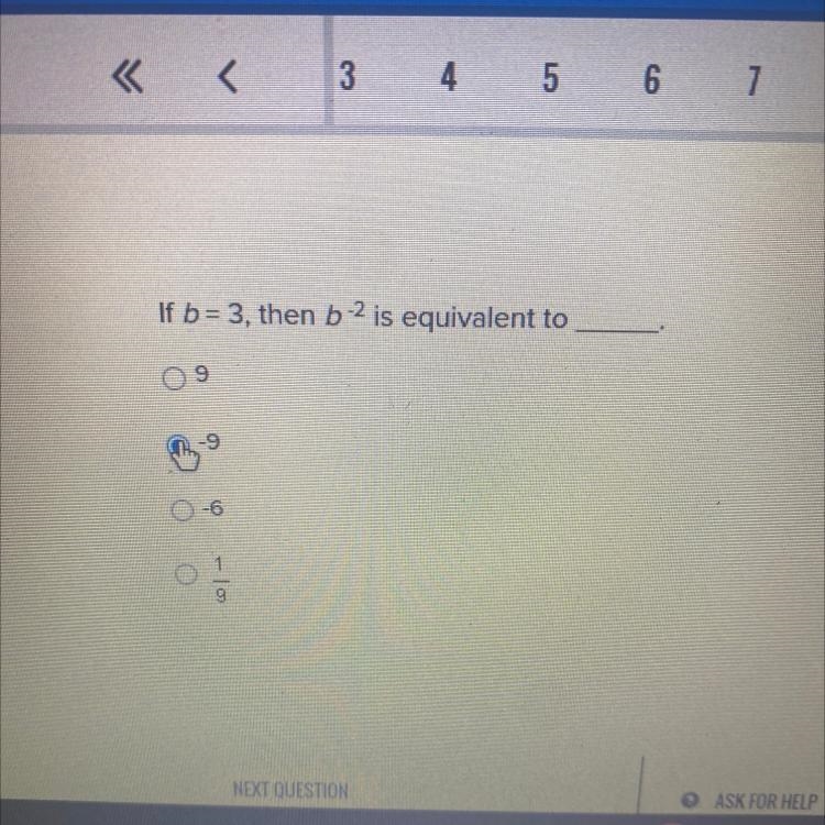 If b = 3, then b ^-2 is equivalent to ... please help fast lol I’m in a test-example-1