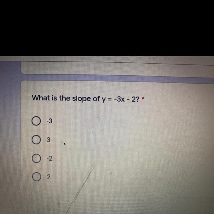 What is the slope of y=-3x - 2?*-example-1