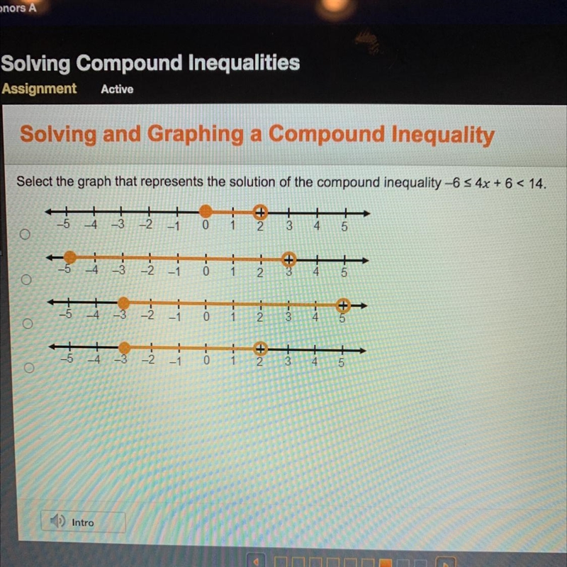 Select the graph that represents the solution of the compound inequality-example-1