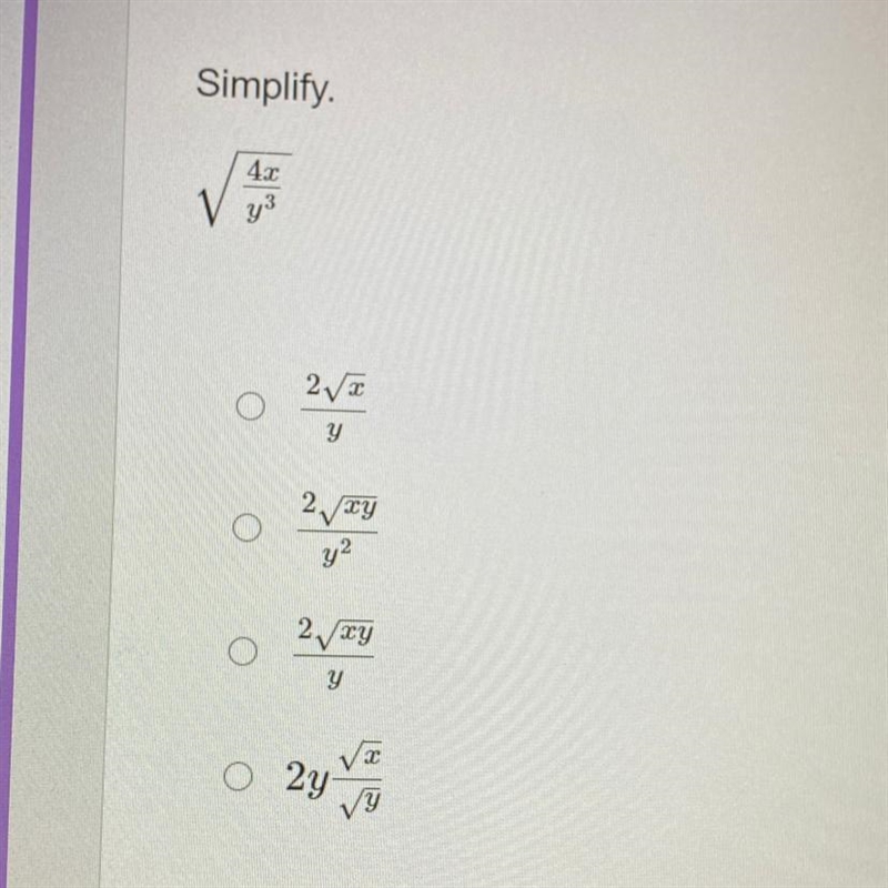 Please help!! Simplify. √4x/y^3-example-1