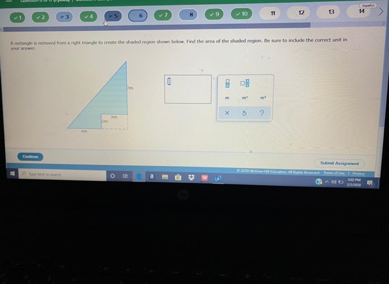 A rectangle is removed from a right triangle to create the shaded region shown below-example-1