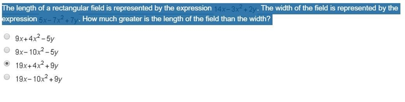 The length of a rectangular field is represented by the expression "". The-example-1