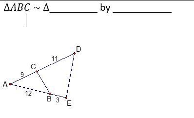 Complete the similarity statement and (2) Tell which theorem or postulate you would-example-1