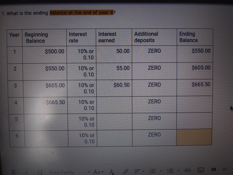 What is the ending balance at the end of year 6?-example-1