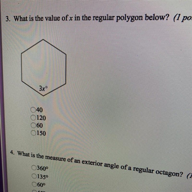 What is the value of x in the regular polygon below? 40 120 60 150-example-1