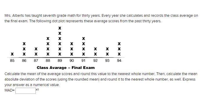 Mrs. Alberts has taught seventh grade math for thirty years. Every year she calculates-example-1