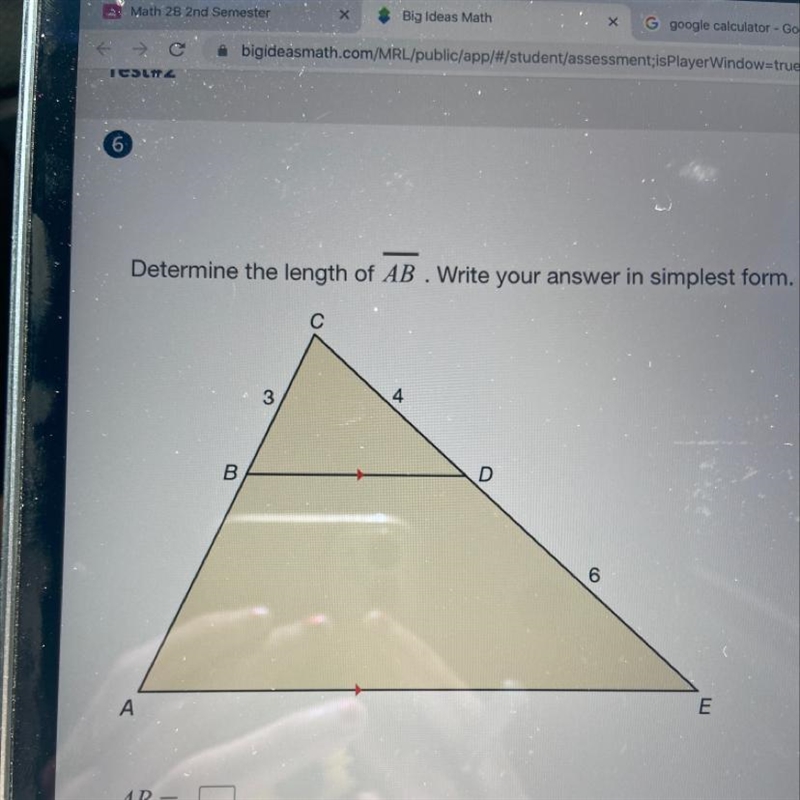 Determine the length of AB .Write your answer in simplest form.-example-1