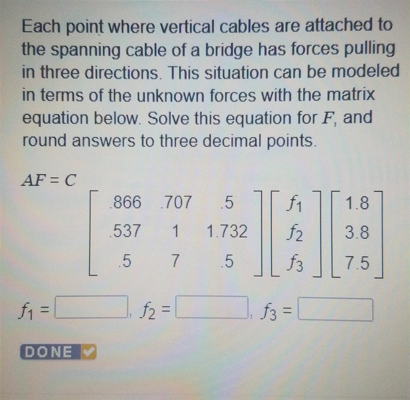 Each point where vertical cables are attached to the spanning cable of a bridge has-example-1