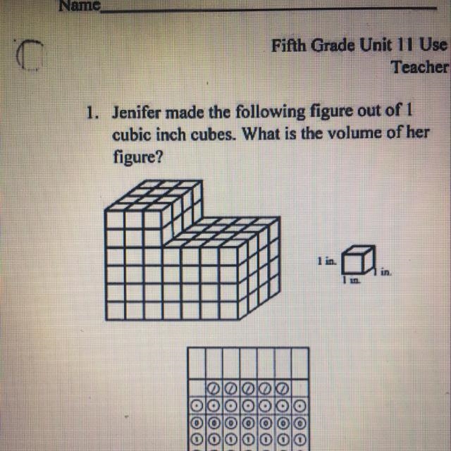 Jenifer made the following figure out of 1 inch cubic inch cubes.What is the volume-example-1