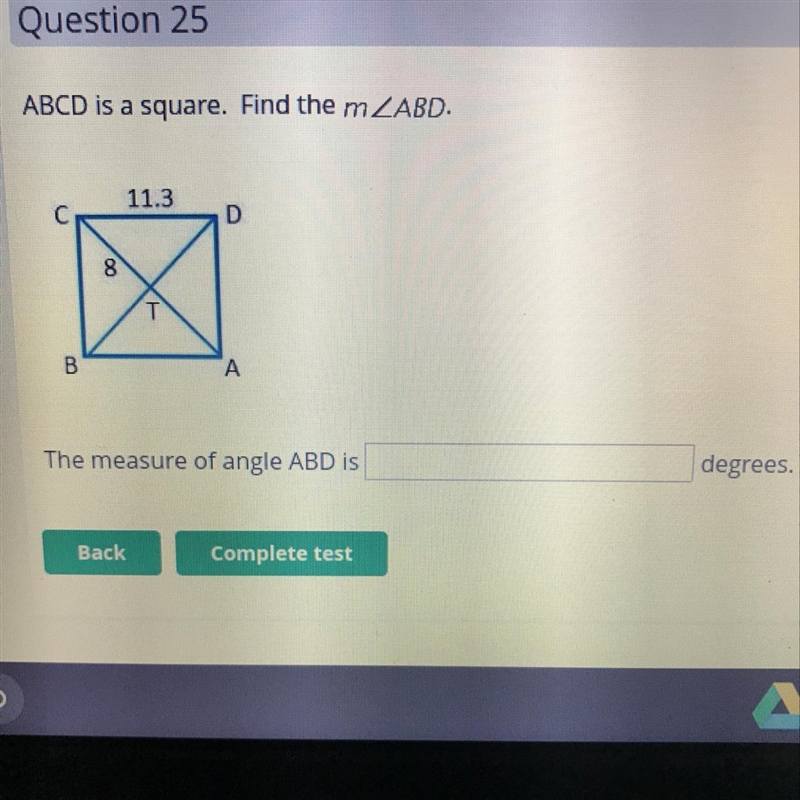 ABCD is a square. Find the measure of angle ABD-example-1