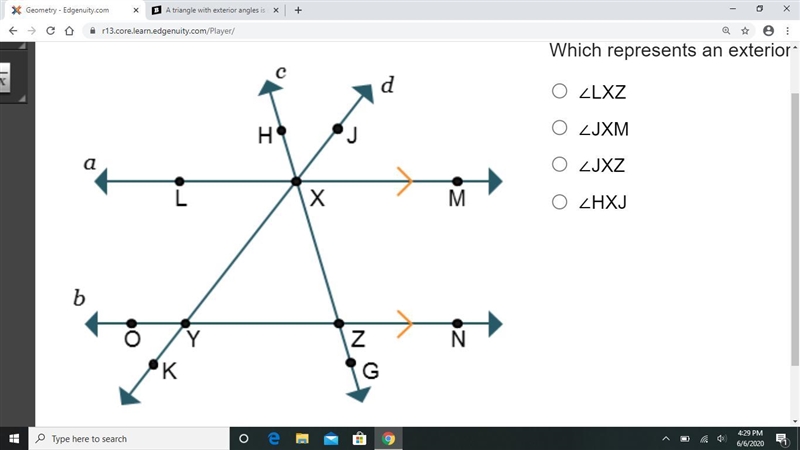 Lines a and b are horizontal and parallel to each other. Line a contains points L-example-1