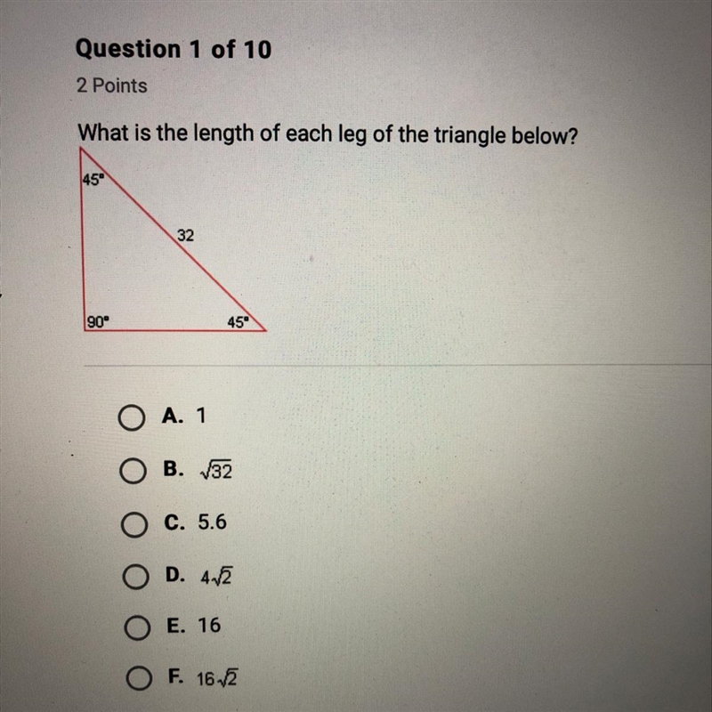 What is the length of each leg of the triangle below?-example-1