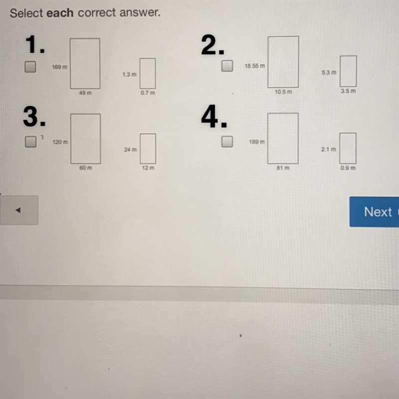 Which pairs of rectangles are similar polygons? pls help me-example-1