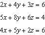 Solve the system of equations. 2x+4y+3z=6 5x+8y+6z=4 4x+5y+2z=6 A. (x=-7, y=9, z=-7) B-example-1