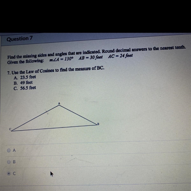 What is the answer, law of cosine for geometry-example-1