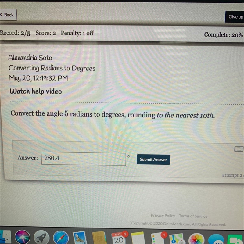 Convert the angle 5 radians to degrees, rounding to the nearest 10th.-example-1