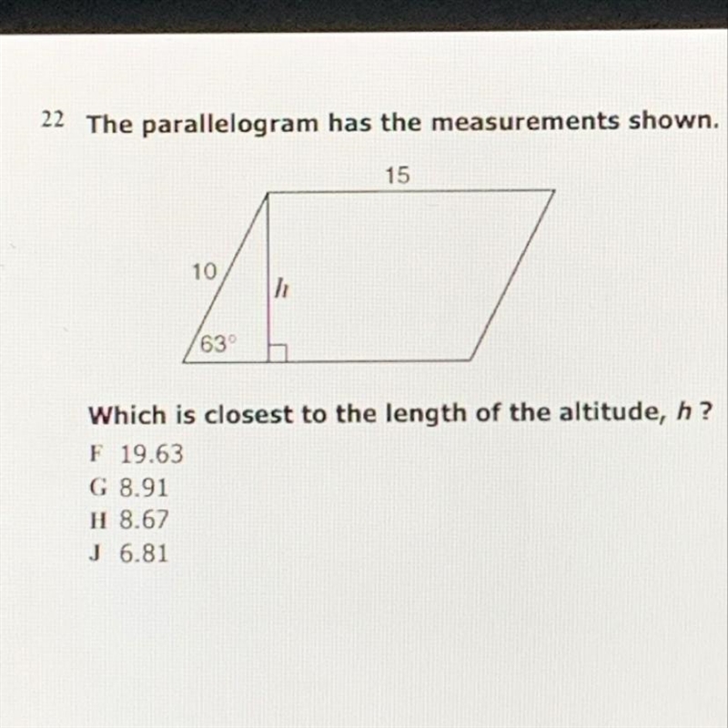 Which is closest to the length of the altitude, h?-example-1