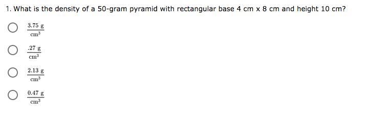 *PLEASE ANSWER TY* What is the density of a 50-gram pyramid with rectangular base-example-1