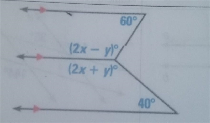 Algebra applications: find the value of x and y​-example-1