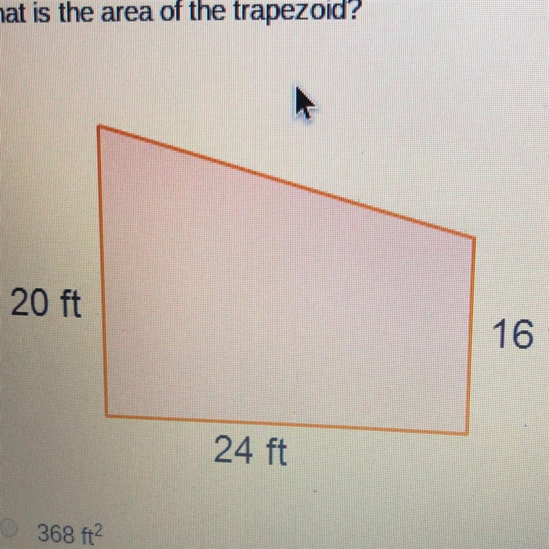 What is the area of the trapezoid? 368 ft 432 ft² 480 ft^2 528 ft^2-example-1