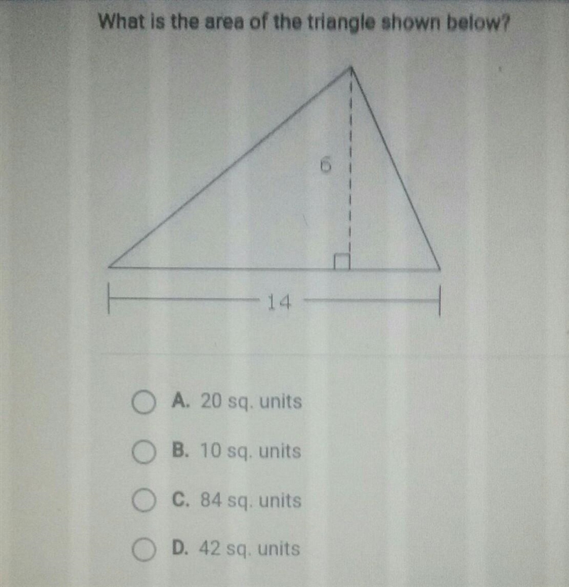 What is the area of the triangle shown below ​-example-1