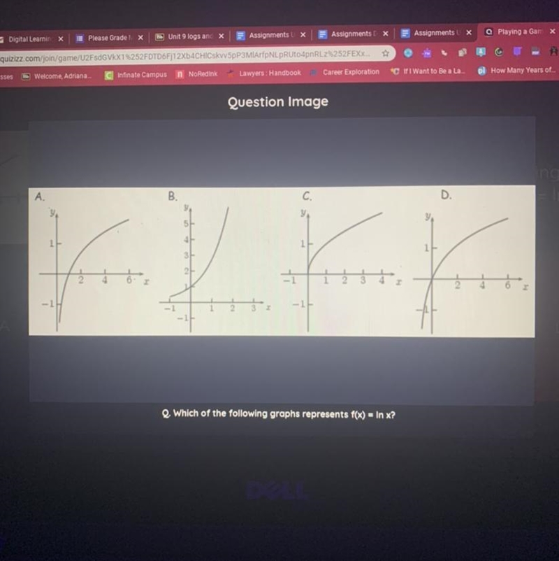 Which of the following graphs represents f(x) = In x?-example-1